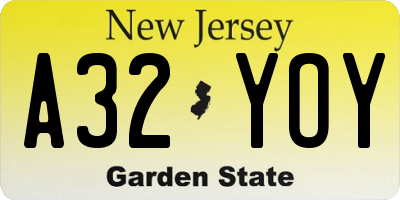 NJ license plate A32YOY
