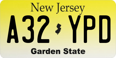 NJ license plate A32YPD