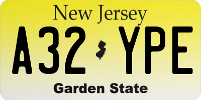 NJ license plate A32YPE