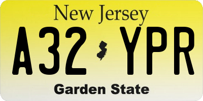NJ license plate A32YPR
