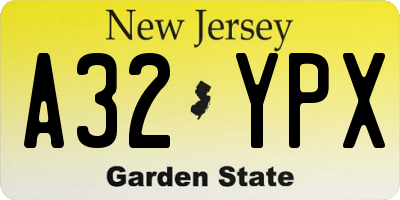 NJ license plate A32YPX