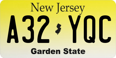 NJ license plate A32YQC