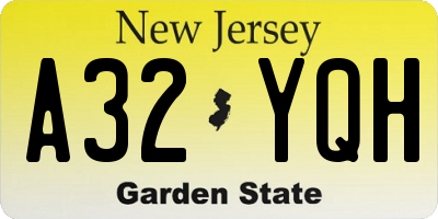 NJ license plate A32YQH