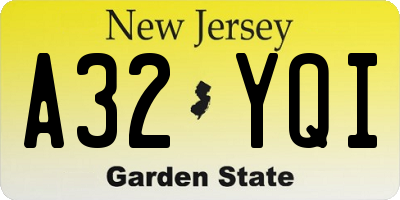 NJ license plate A32YQI