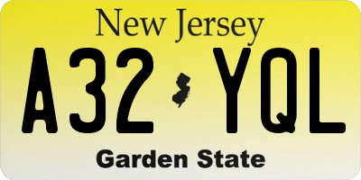 NJ license plate A32YQL