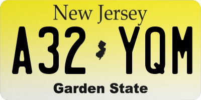 NJ license plate A32YQM