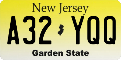 NJ license plate A32YQQ
