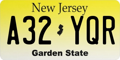 NJ license plate A32YQR