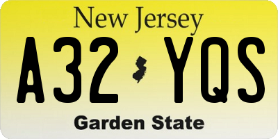 NJ license plate A32YQS