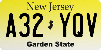 NJ license plate A32YQV