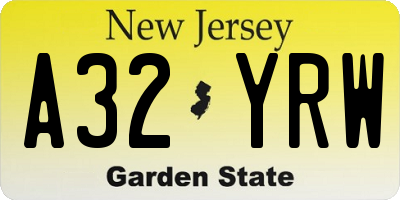NJ license plate A32YRW