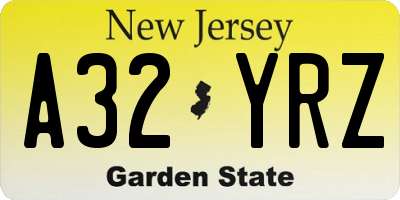 NJ license plate A32YRZ