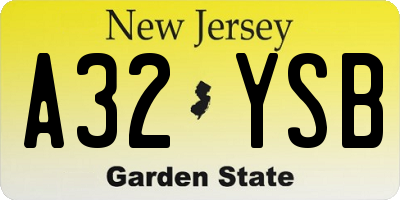 NJ license plate A32YSB