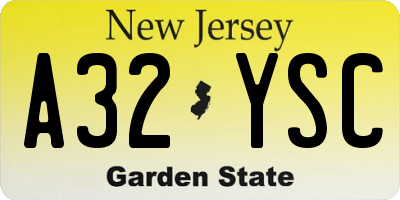 NJ license plate A32YSC