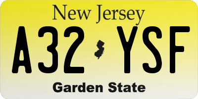 NJ license plate A32YSF