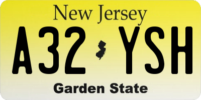 NJ license plate A32YSH