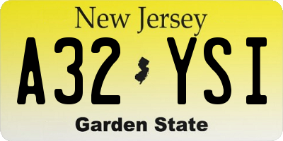 NJ license plate A32YSI