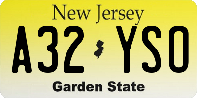 NJ license plate A32YSO