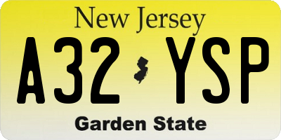 NJ license plate A32YSP