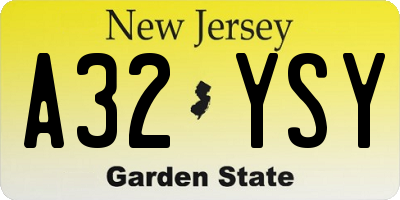 NJ license plate A32YSY