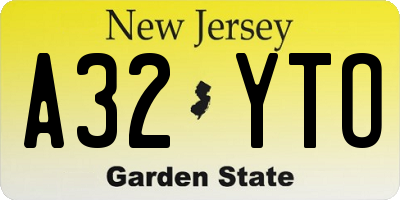 NJ license plate A32YTO