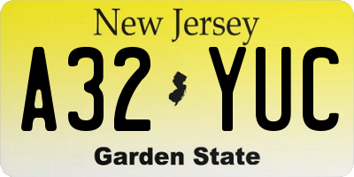 NJ license plate A32YUC