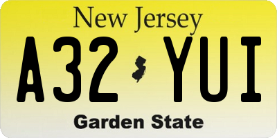 NJ license plate A32YUI