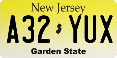 NJ license plate A32YUX