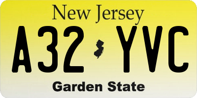 NJ license plate A32YVC