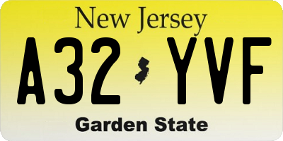NJ license plate A32YVF