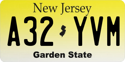 NJ license plate A32YVM