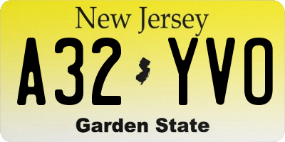 NJ license plate A32YVO