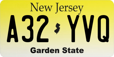 NJ license plate A32YVQ