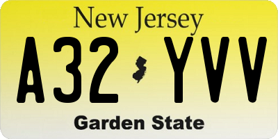 NJ license plate A32YVV