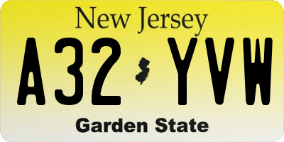 NJ license plate A32YVW
