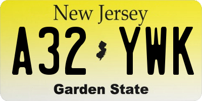 NJ license plate A32YWK