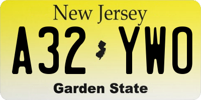 NJ license plate A32YWO