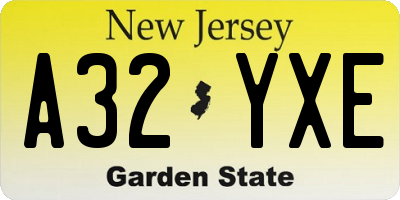 NJ license plate A32YXE