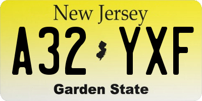 NJ license plate A32YXF