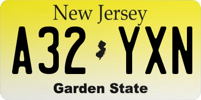 NJ license plate A32YXN