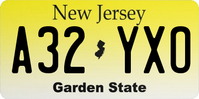 NJ license plate A32YXO