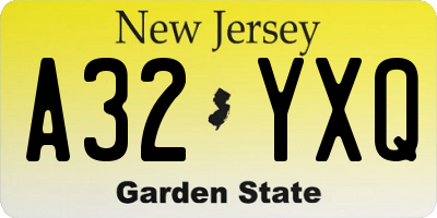 NJ license plate A32YXQ