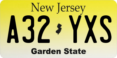 NJ license plate A32YXS