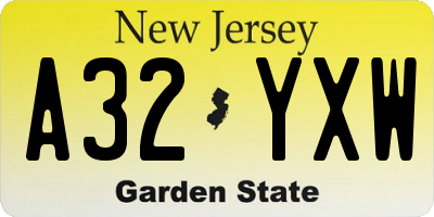 NJ license plate A32YXW