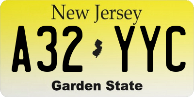 NJ license plate A32YYC