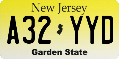 NJ license plate A32YYD