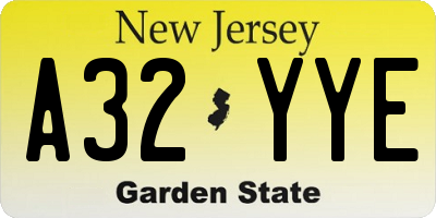 NJ license plate A32YYE