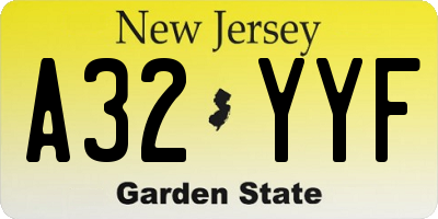 NJ license plate A32YYF