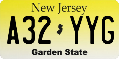 NJ license plate A32YYG