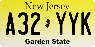 NJ license plate A32YYK